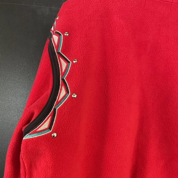 VTG BOB MACKIE Oversize Small Studded Embroidered Red Fleece Jacket Southwestern - Picture 10 of 11